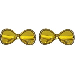 2x stuks gouden disco bril met diamantjes - Carnaval disco verkleed thema brillen