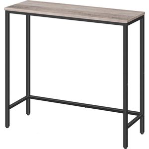 Salontafel smalle bijzettafel gang metalen frame compacte industriële displaytafel kleine ruimtes hal woonkamer robuust grijsachtig beige zwart EBG75XG01