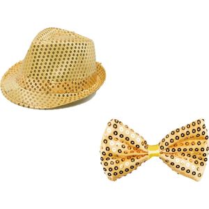 Faram Party verkleed hoedje en strikje - Goud glitters - Verkleedkleding
