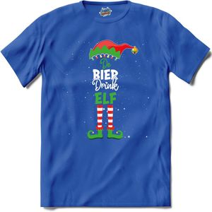 Foute kersttrui - Bier drink kerstelf - T-Shirt - Dames - Royal Blue - Maat XL