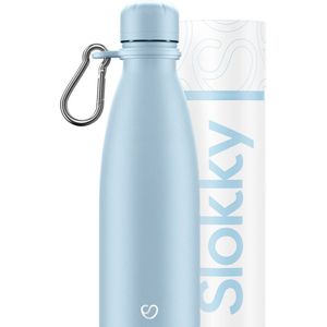 Slokky - Pastel Blue Thermosfles, Dop & Karabijnhaak - 500ml