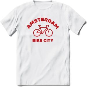 Amsterdam Bike City T-Shirt | Souvenirs Holland Kleding | Dames / Heren / Unisex Koningsdag shirt | Grappig Nederland Fiets Land Cadeau | - Wit - 3XL