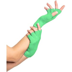 Partychimp Vingerloze Handschoenen voor bij Carnavalskleding Dames Carnaval Accessoires Verkleedkleren Volwassenen - Neon Groen- Katoen/Polyamide/Elastaan - One-Size