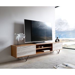 TV-meubel Kleo acacia natuur 200 cm 2 deuren V-poot roestvrij staal Lowboard
