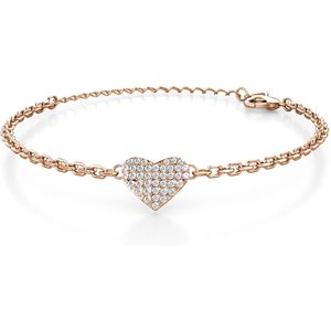 Shoplace Hart armband dames rond met Swarovski kristallen - 18 Karaat Roségoud verguld – Swarovski armband - Cadeau voor vrouw - 20cm - Roségoud