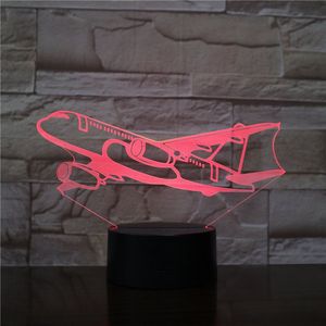 3D Led Lamp Met Gravering - RGB 7 Kleuren - Vliegtuig