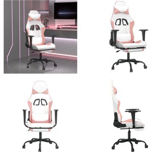 vidaXL Gamestoel met voetensteun kunstleer wit en roze - Gamingstoel - Gamingstoelen - Televisiestoel - Racingstoel