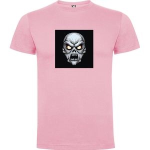 Zacht Roze T-Shirt met “ Kleurrijke Halloween Spooky Face “ Print Full Color Maat M