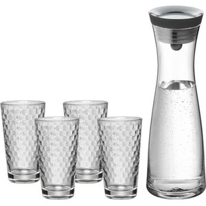 5-delige waterkaraf set van 1 l met 4 waterglazen - glazen karaf met deksel en CloseUp-sluiting
