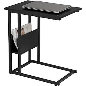 Bijzettafel - Salontafel Metaal met Hout - Nachtkastje - Bedtafel – Laptoptafel - Frame Van Metaal - Koffietafel - 55x36x59.5cm- zwart