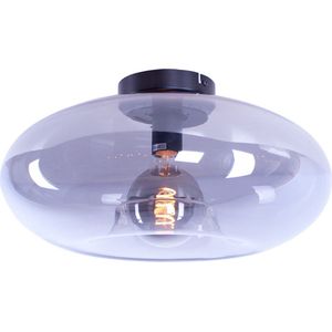Moderne glazen plafondlamp Smoky donut | smoke / zwart / transparant | glas / metaal | Ø 38 cm | wonkamer lamp | modern design