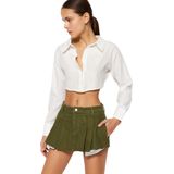 Trendyol Ecru Geplooide Mini Denim Shorts Rok Twoss22Sr00164