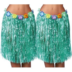 Toppers - Fiestas Guirca Hawaii verkleed rokje - 2x - voor volwassenen - groen - 50 cm - hoela rok - tropisch