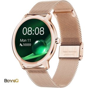 BonneQ Luxe dames Smartwatch - Stappenteller - horloge dames - Hartslagmeter - Calorieënverbruik - NL E-handleiding - Rosé goud