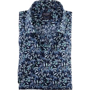 OLYMP Luxor modern fit overhemd - korte mouw - popeline - lichtgroen dessin - Strijkvrij - Boordmaat: 41