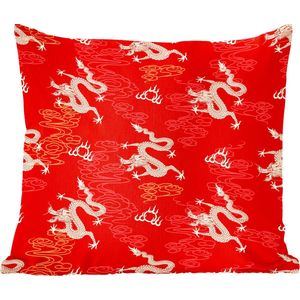 Sierkussens - Kussentjes Woonkamer - 40x40 cm - Oosters patroon Chinese draken op rode achtergrond