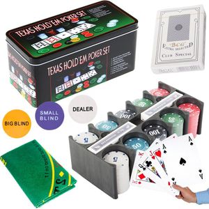 Pokerset - Texas Holdem - Poker - Met Pokermat- 200 Chips - Blik