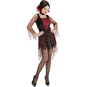 Widmann - Vampier & Dracula Kostuum - Doorzichtig Spiderweb Vampier - Vrouw - Rood, Zwart - Medium - Halloween - Verkleedkleding