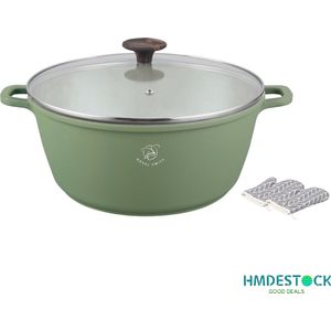 Royal Swiss - Marble soep/braadpan - Met glazen afdekplaat groen - voor inductie -Ø24 CM