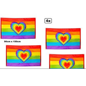 4x Vlag regenboog love 90cm x 150cm - Pride kleuren thema feest festival vrijheid fun Liefde party rainbow