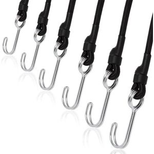 Span elastiek met haak - Bagagespanner - Fiets - 6 Stuks - Rubber - 8 mm x 90 cm - Sterke Haak - Zwart Span elastiek met haak