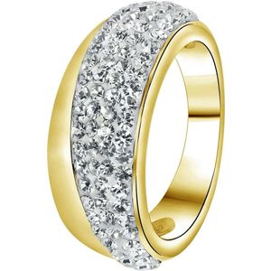 Lucardi Dames Ring goldplated wit kristal - Ring - Cadeau - Staal - Goudkleurig