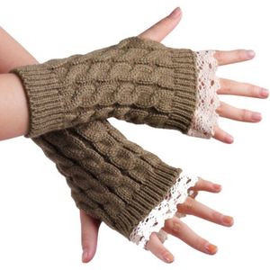 Bruine Polswarmers met kant - Vingerloze handschoenen Dames