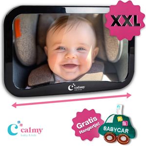 Calmy Autospiegel Baby XXL - Verstelbare Spiegel - Achteruitkijkspiegel - Veiligheidsspiegel - Baby en Kids - 19 x 30cm - 360 graden draaibaar - Zwart