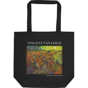 Vincent van Gogh 'De rode wijngaard' (""The Red Vineyard"") Beroemde Schilderij Tote Bag | 100% Katoenen Tas | Kunst Tote Bag | Zwart