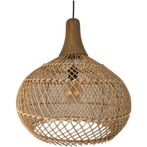 Melody Hanglamp - 43x43x46 cm - Naturel - Rotan/Teak - hanglampen eetkamer, hanglamp zwart, hanglampen woonkamer, hanglamp slaapkamer, hanglamp kinderkamer, hanglamp rotan, hanglamp hout, hanglamp industrieel