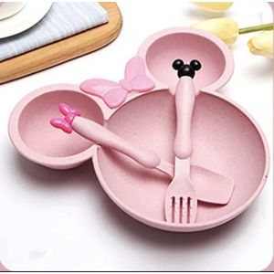 Minnie Mouse Bestekset - Roze - kinderservies - eten bordje en bestek set- Minnie Mouse vorm - bakje met vork en lepel detail met oortjes - Onbreekbaar - lunch ontbijt avondeten kind zelf leren - Kraamcadeau- Baby - Siliconen - Cadeau - Sinterklaas-