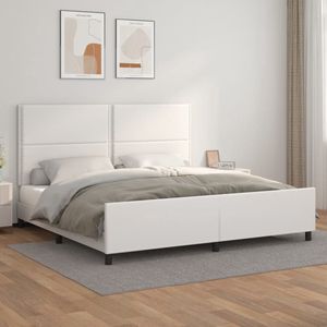 The Living Store Bedframe Wit - Kunstleer - Verstelbaar Hoofdeinde - Stabiele Poten - Multiplex Lattenbodem - Comfortabele Rugondersteuning - 203x206x118/128 cm - Geschikt voor 200x200 cm matras - Levering zonder matras