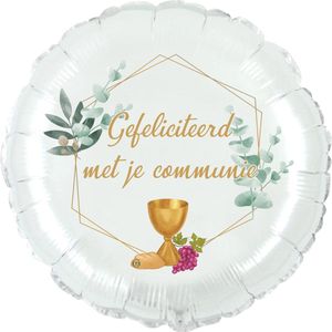 Communie, folieballon ""Gefeliciteerd met je communie"" / 45cm flat / design & ean © Promoballons Ballonweb