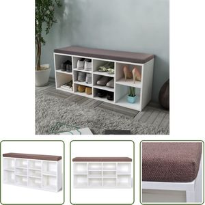 The Living Store Schoenenkast - 103 x 30 x 48 cm - Stijlvol design met 10 vakken - Hoogwaardige materialen - Eenvoudige montage - Wit frame - bruine zitting