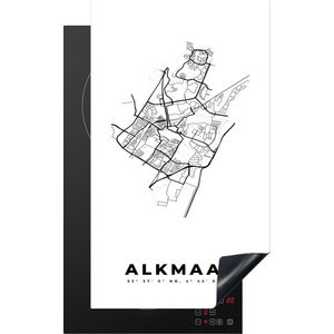 KitchenYeah® Inductie beschermer 30x52 cm - Stadskaart – Zwart Wit - Kaart – Alkmaar – Nederland – Plattegrond - Kookplaataccessoires - Afdekplaat voor kookplaat - Inductiebeschermer - Inductiemat - Inductieplaat mat