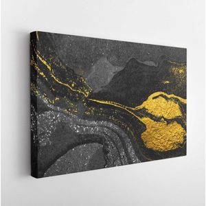Gouden werveling, artistiek ontwerp. Suminagashi – de oude kunst van het Japanse marmer. Papiermarmering is een methode voor het ontwerpen van waterige oppervlakken. Zwart en goud papier textuur. – Moderne kunst canvas – Horizontaal – 1363974914