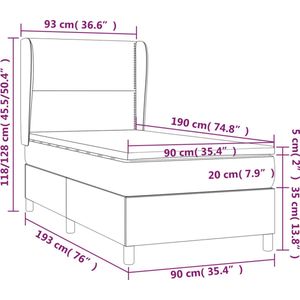 vidaXL Boxspring met matras fluweel lichtgrijs 90x190 cm