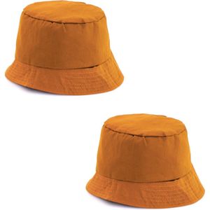 Vissershoedje/zonnehoedje - 2x stuks - oranje - bucket hat - one size - voor volwassenen