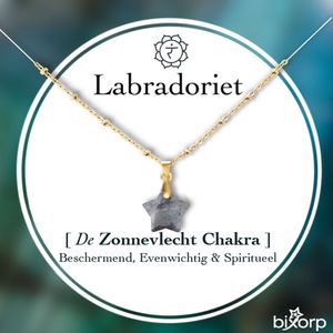 Bixorp Gems Labradoriet Zonnevlecht Chakra Ketting met Sterretje - 18 Karaat Verguld Goud & Roestvrij Staal - 36cm + 8cm verstelbaar