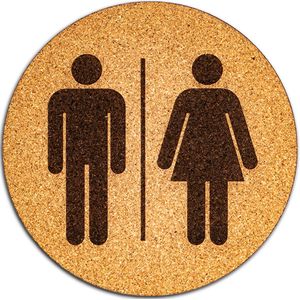 Wc bordje – Man en Vrouw – Rond – Kurk – 10 x 10 cm - Toilet bordje – Deurbord – Zelfklevend