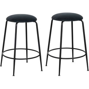 HTfurniture-Zwart barkrukje set van 2 - Fluweel barkruk barkruk - ijzere poeten zwart - Modern