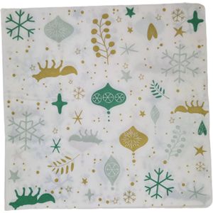 16 Servetten - 3 laags - Sneeuwvlok en wolven print - Wit / Multicolor - 33 x 33 cm