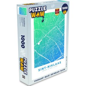 Puzzel Stadskaart - België - Sint-Niklaas - Blauw - Legpuzzel - Puzzel 1000 stukjes volwassenen - Plattegrond