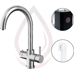 Quali Tap® | 4 in 1 | Kokend Water Kraan / Anti-Kalk Filter  | RVS kleur (Geborsteld)  | C - uitloop | Keukenkraan + Boiler + Filter