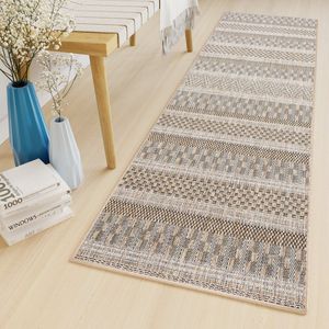 Tapiso Melissa Loper Laagpolig Bruin Beige Indoor Outdoor Vloerkleed Maat- 80x200