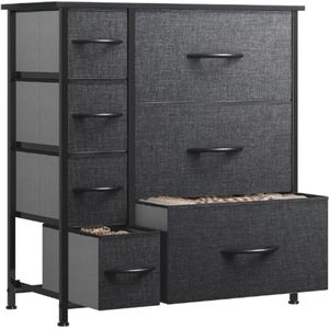 Ladekast Met 7 Stoffen Lades - Opbergunit Voor Slaapkamer Of Woonkamer - Stevig Stalen Frame - Houten Bovenblad - Dressoir Met Stoffen Bakken