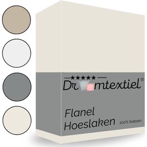 Droomtextiel Zachte Flanel Hoeslaken Crème Eenpersoons 90x220 cm - 100% Gekamd Katoen