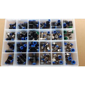 Push in koppelingen assortiment rechte - knie - t-stuk - puntstuk voor 6 en 8 en 10 mm slang 110 delig CDC