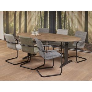 Vergadertafel Work ellips 220x110cm frame Wit (RAL9010) blad Antraciet eiken