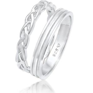 Elli Dames Ring Dames Bandring Duo Set Basic Vlecht Knoop Trend in veguld 925 Sterling Zilver